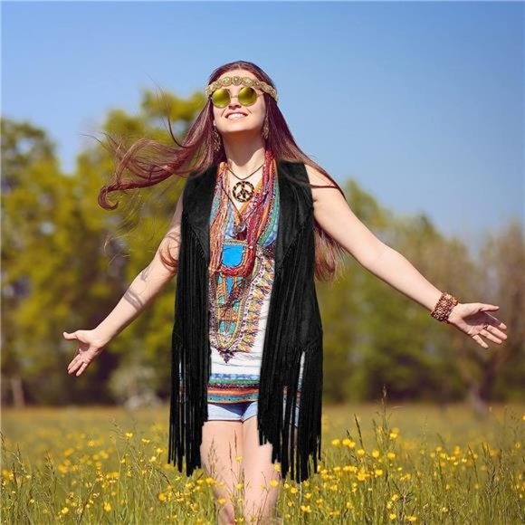 6 Pcs 60s 70s Outfits for Women Hippie Costume Set Peace Sign Earring Headband - Picture 7 of 7